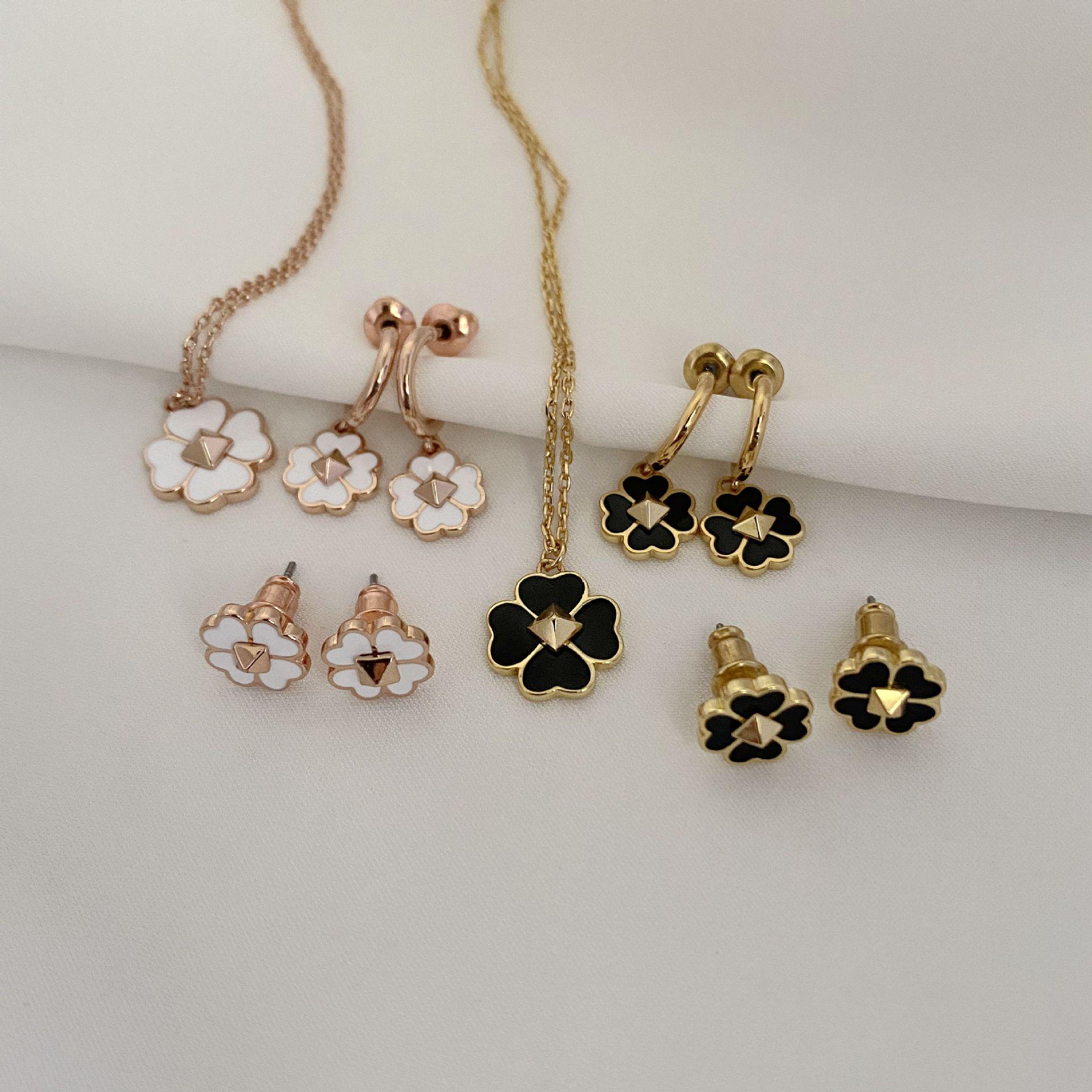 

Lucky Clover Enamel Heart Stud Earrings & Necklace Set