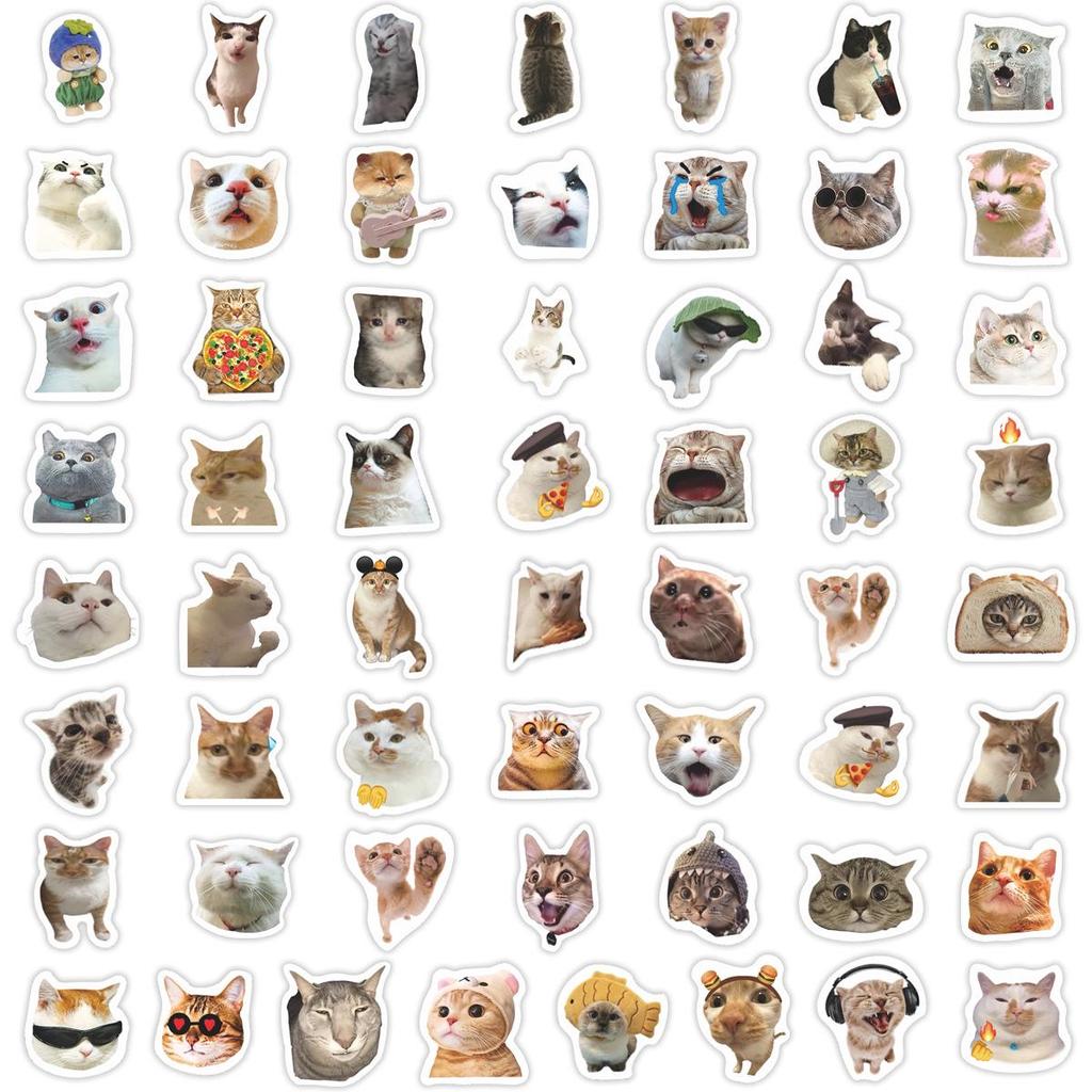 57 Autocollants Mignons Émoji Chat Imperméables pour Décoration - Style Célébrité Internet pour Bouteilles d'Eau, Ordinateurs, Téléphones et Projets DIY.