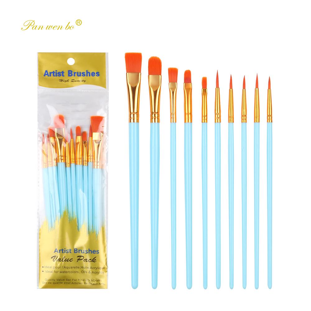 10-Piece Plastic Handle Oil Paint Brush Set for Students