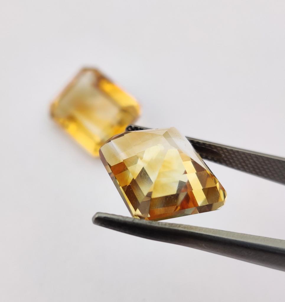 2 Pieces Emerald Cut Natural Citrine Faceted Gemstone, Loose 19.45 Carat Gemstone, 14x12x7 mm Size.