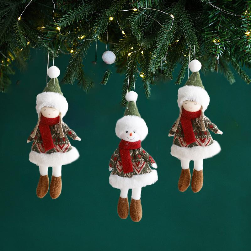 1PC Christmas Decoration Elk Santa Snowman Cute Cartoon Fabric Doll Small Doll Pendant Plush