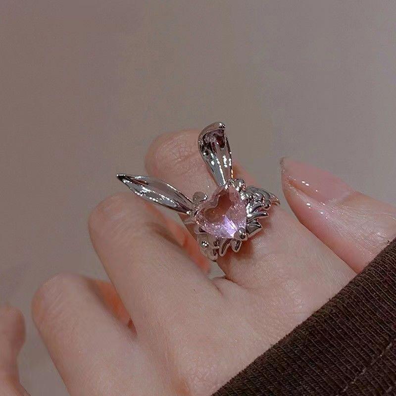 Lovely Rabbit Ear Adjustable Rings Bunny Zircon Jewelry Opening Rings