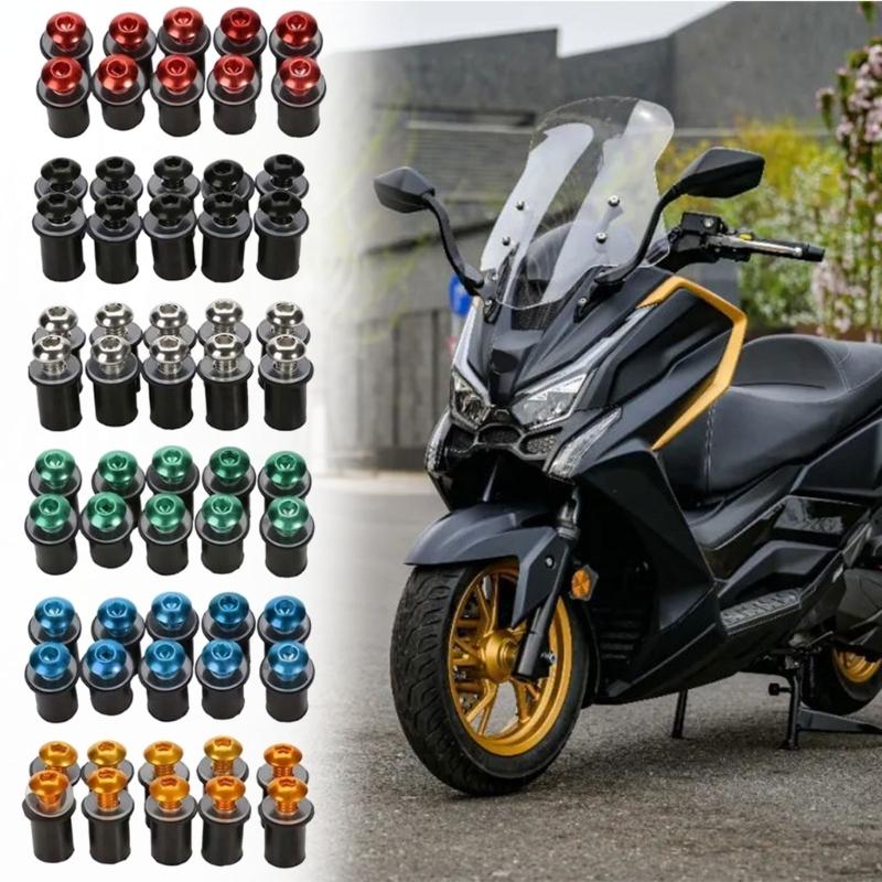 10pcs Motorcycle M5x16mm Windscreen Screw Bolts Nuts Universal Windshield Aluminum Fastener Kit Motorbike Accessories