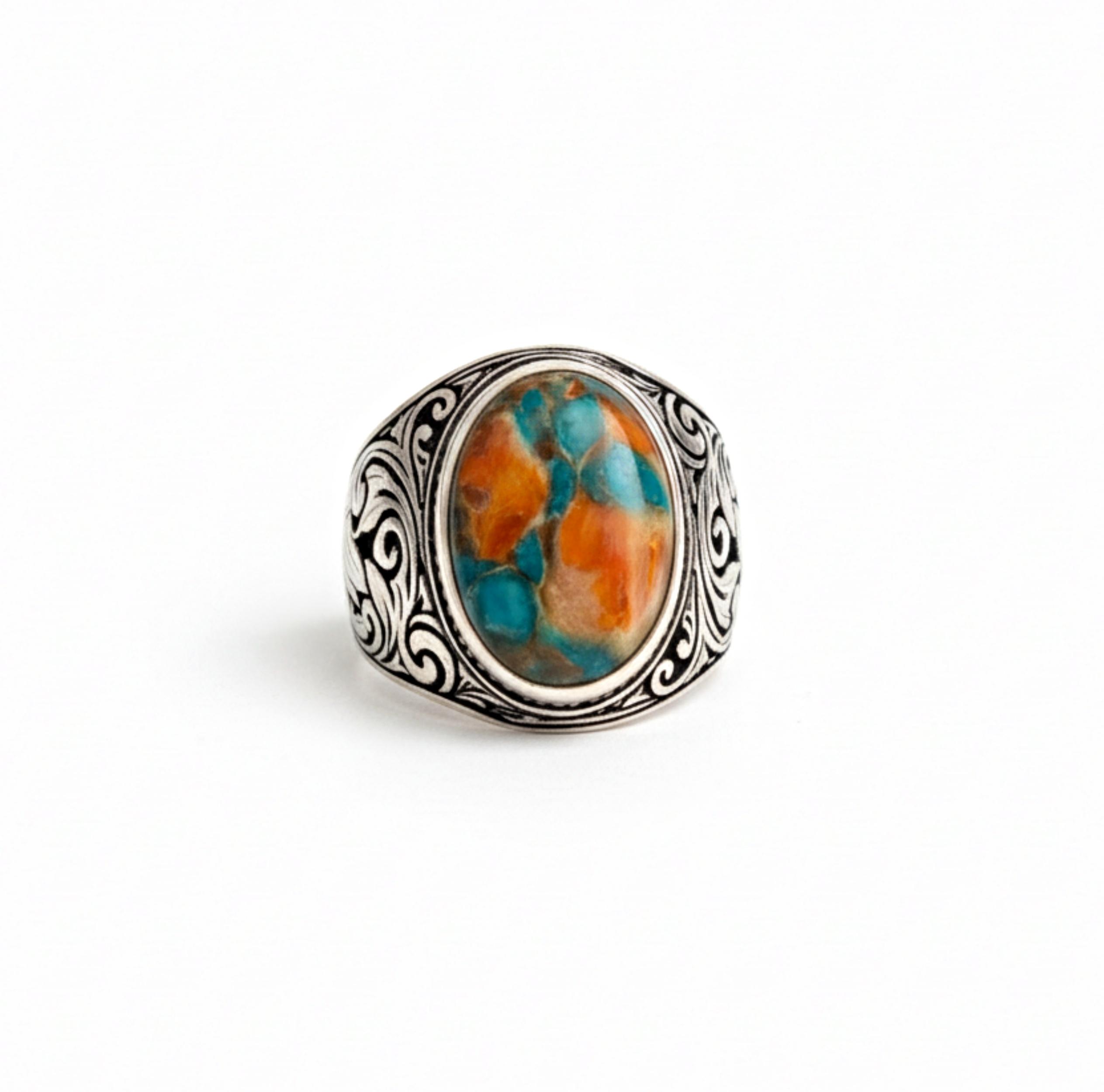 

Перстень-печатка овальной формы с бирюзой устрицы, кольцо из стерлингового серебра 925 пробы, минималистичные многоцветные украшения с драгоценными камнями 12 серебряный