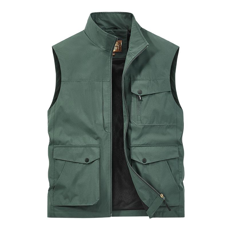 Men's Clothing Solid Color Pocket High Collar Zipper Sleeveless Cardigan Workwear Sports Vest Fashion Top