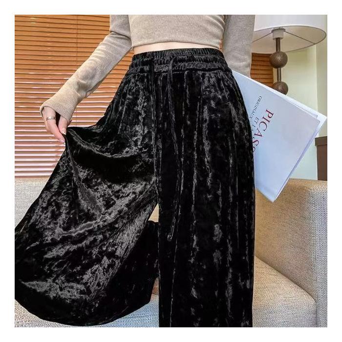 Юго-Восточная Азия Плюс Размер Велюровые Широкие Брюки – Повседневные, Стильные и Омолаживающие с Кулиской 5XL чёрный