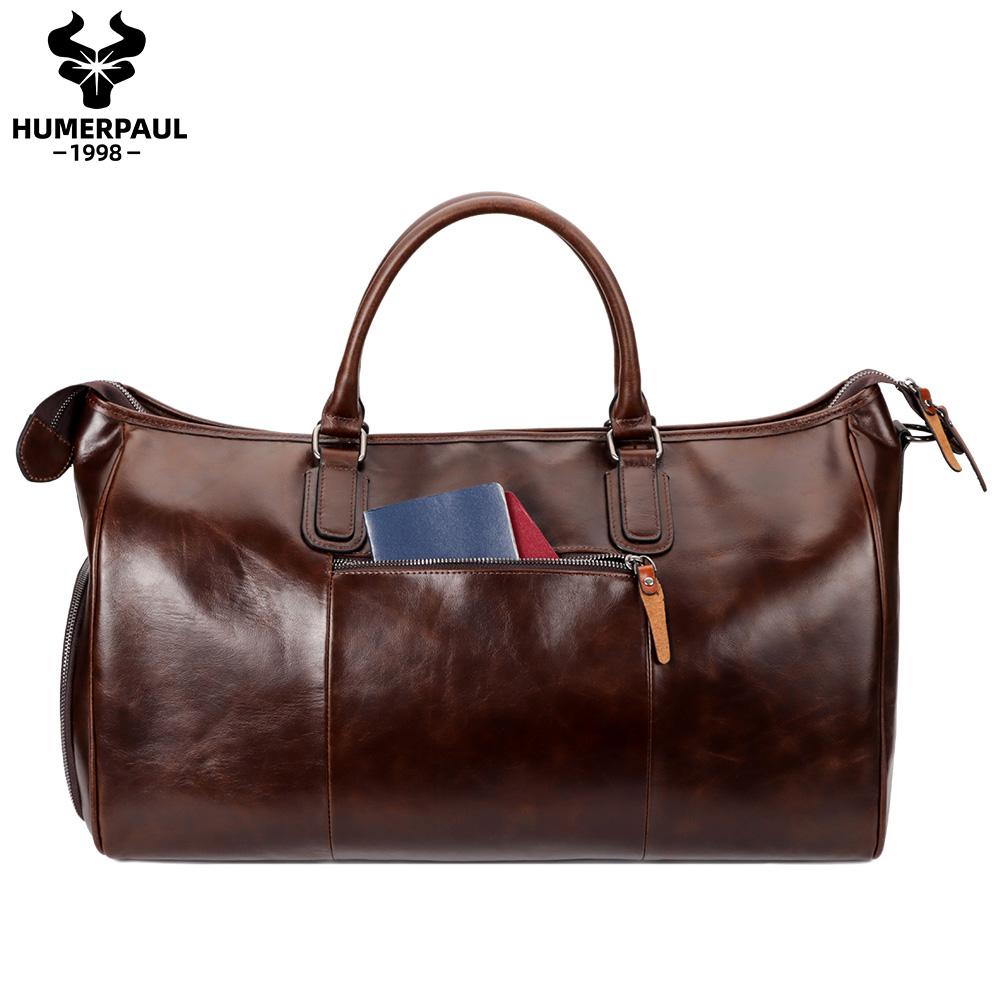 HUMERPAUL Genuine Leather Travel Bag Large Capacity Bag Handbag