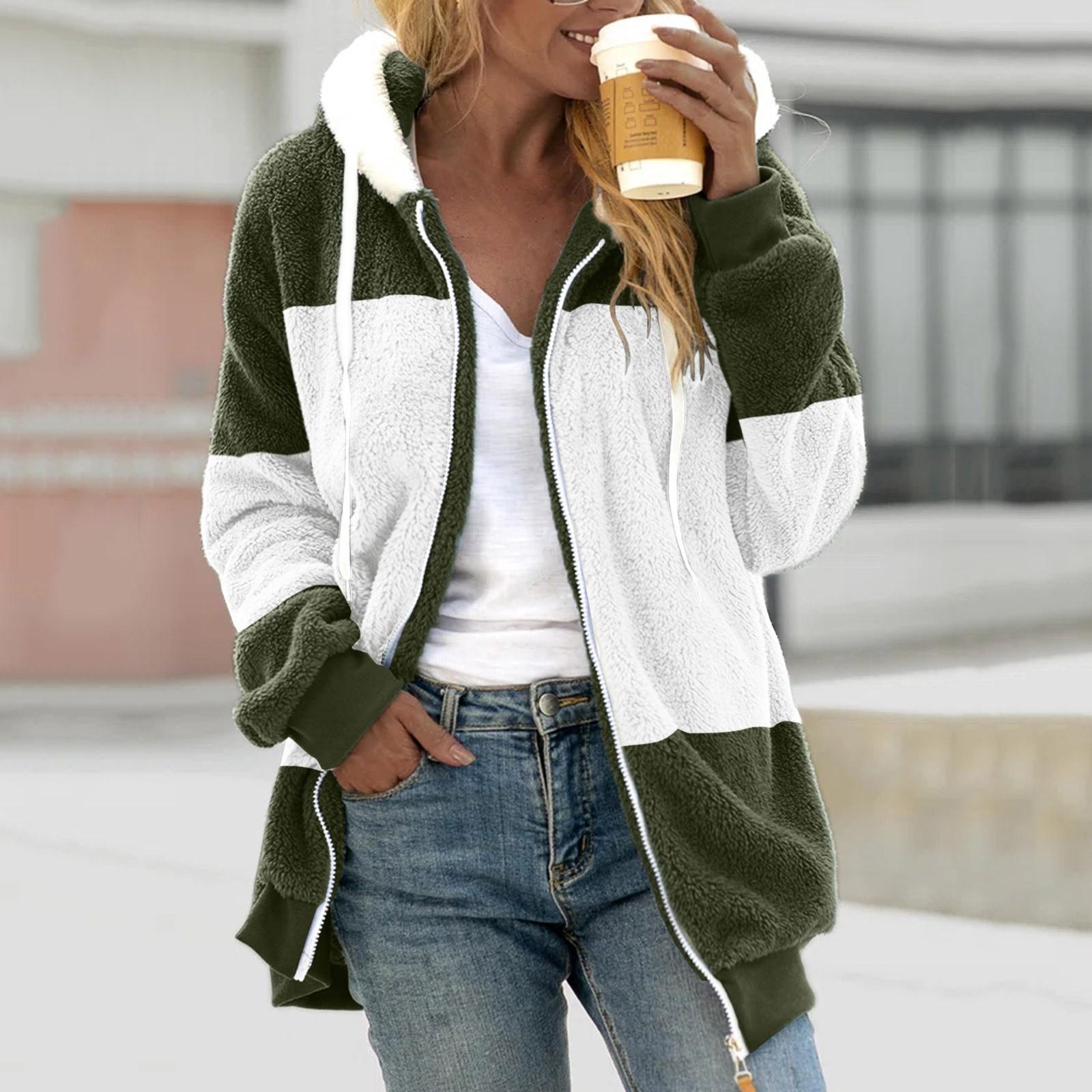 Cozy Fleece Jacket Women, Women s Casual Long Sleeve Zip Up Hooded Jacket, Warm and Soft Women s Fleece Jacket for Winter L