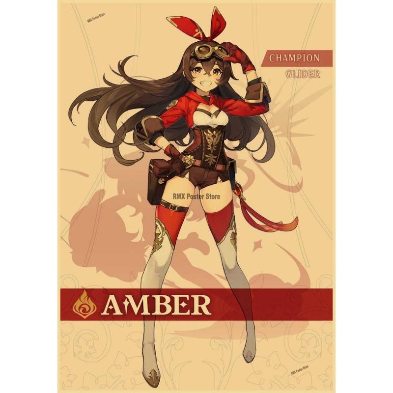 

Genshin Impact постеры с героями мультфильмов, принты на крафт-бумаге, домашний декор для комнаты, кабинет, спальня, бар, кафе, настенные картины, наклейки на стену 30x21cm