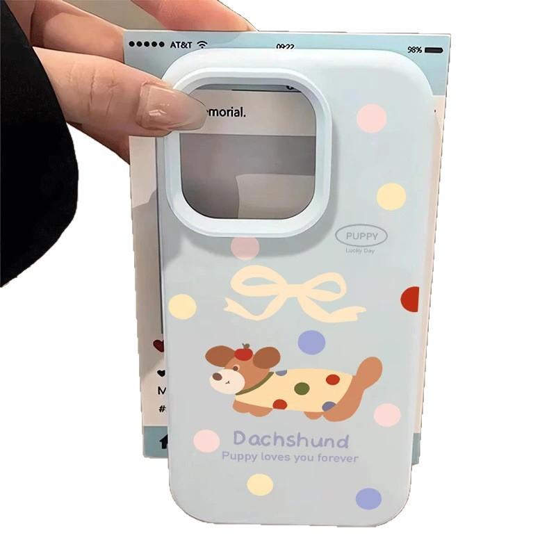 ins Color Polka Dot Dachshund for Apple 16/17Promax Mobile Phone Case IP15 Glutinous Rice Liquid 14 Niche