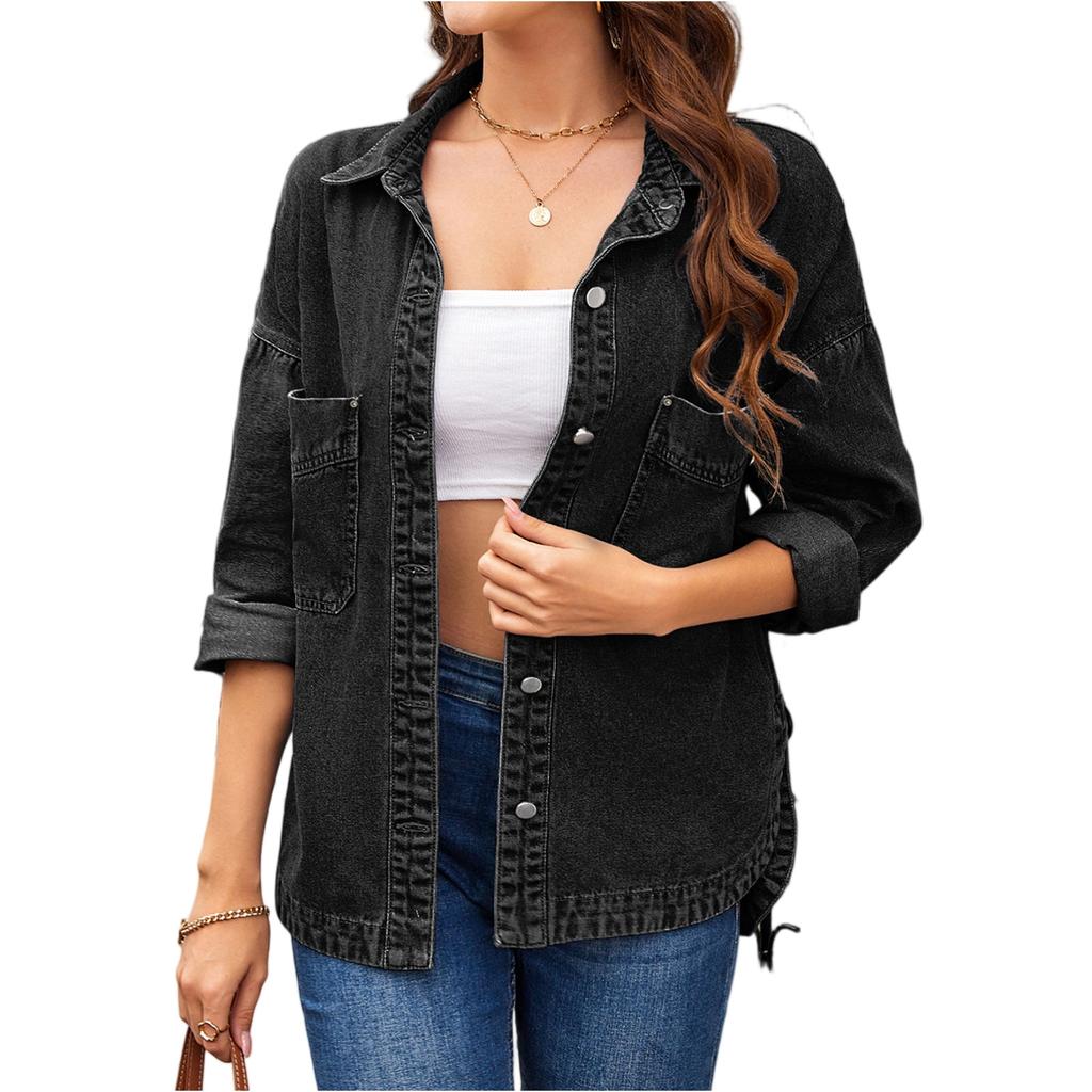 Women's Faux Suede Button Jacket Oversized Gathered Hem Short Length Coat Casual Vintage Outerwear With Pockets