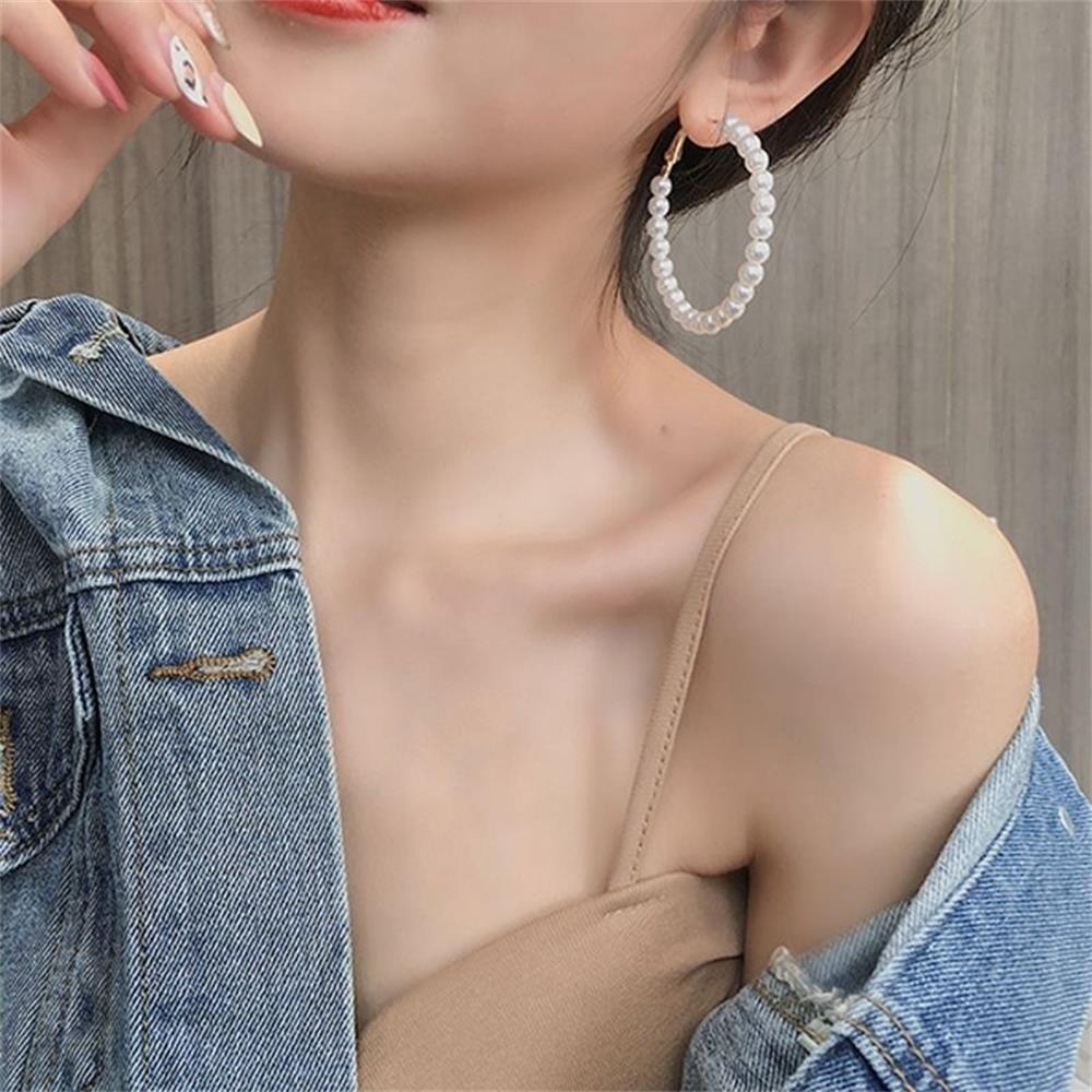 Biżuteria Big Circle Fashion Drop Dangle Ear Stud Okrągły kształt Kolczyki z perłami Eleganckie