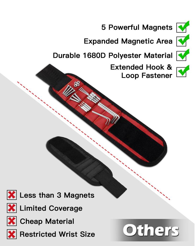 Magnetic Wristband Comes with 10 Strong Magnets Wrist Power Repair Tool Accessories for Screws Nails Bolts Drills Fasteners DIY