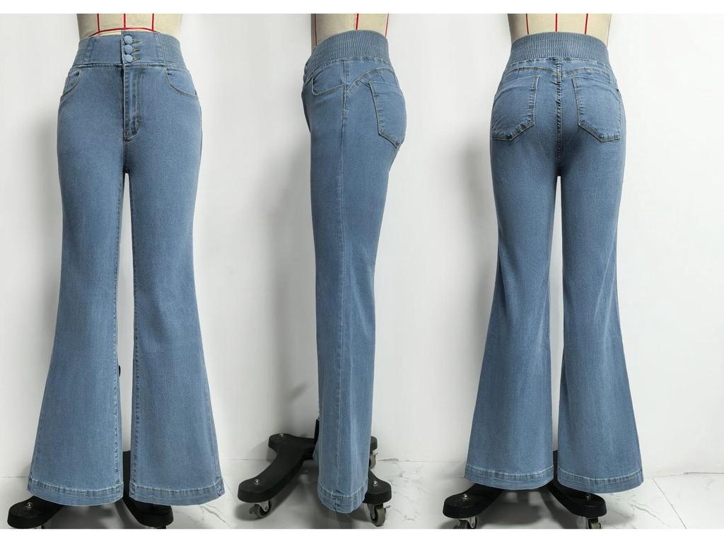 2025 Women's European & American Style High Waist Stretch Skinny Flare Denim Pants