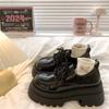 Muffin platform small leather shoes spring new white British style round head lace-up Japanese single shoes