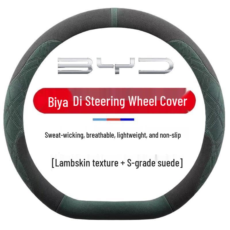 BYD Steering Wheel Cover for Han EV, Qin, Song PLUS, Tang DMI, Yuan Pro, Dolphin - Suede Cover