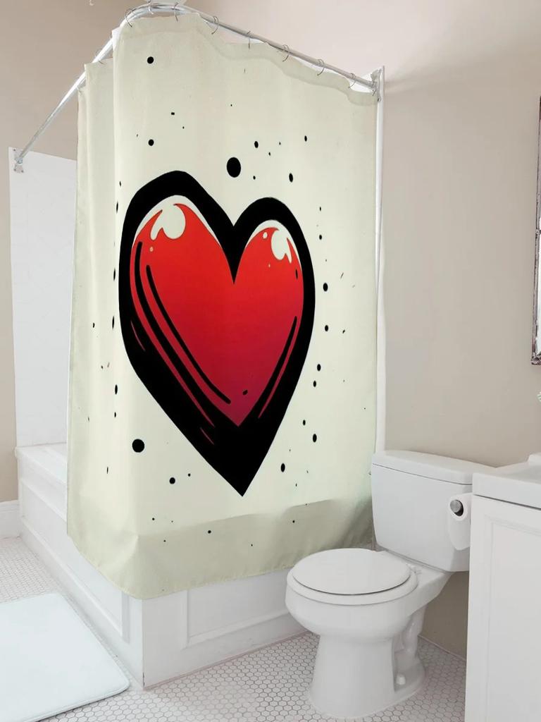 Splattered Heart Shower Curtain - Waterproof, Mildew-Resistant, Machine Washable For Modern Bathroom Decor