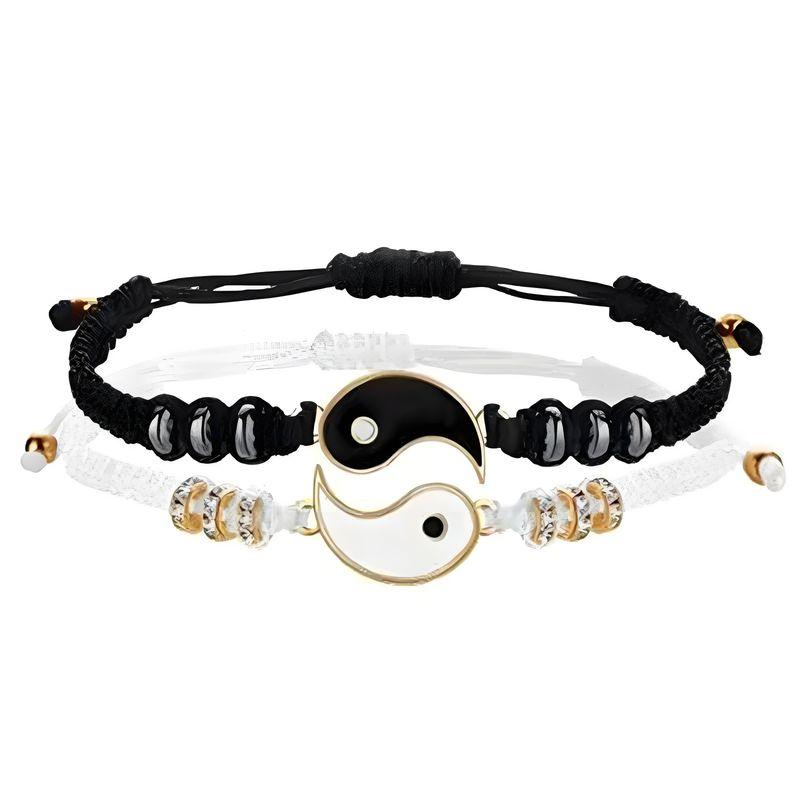 

Плетеный вручную веревочный браслет в китайском стиле, ретро, черно-белый, Тайцзи Инь и Ян, дракон, пара, браслеты с символами Багуа для мужчин и женщин/пары 20cm Gold Black and White 2 piece set