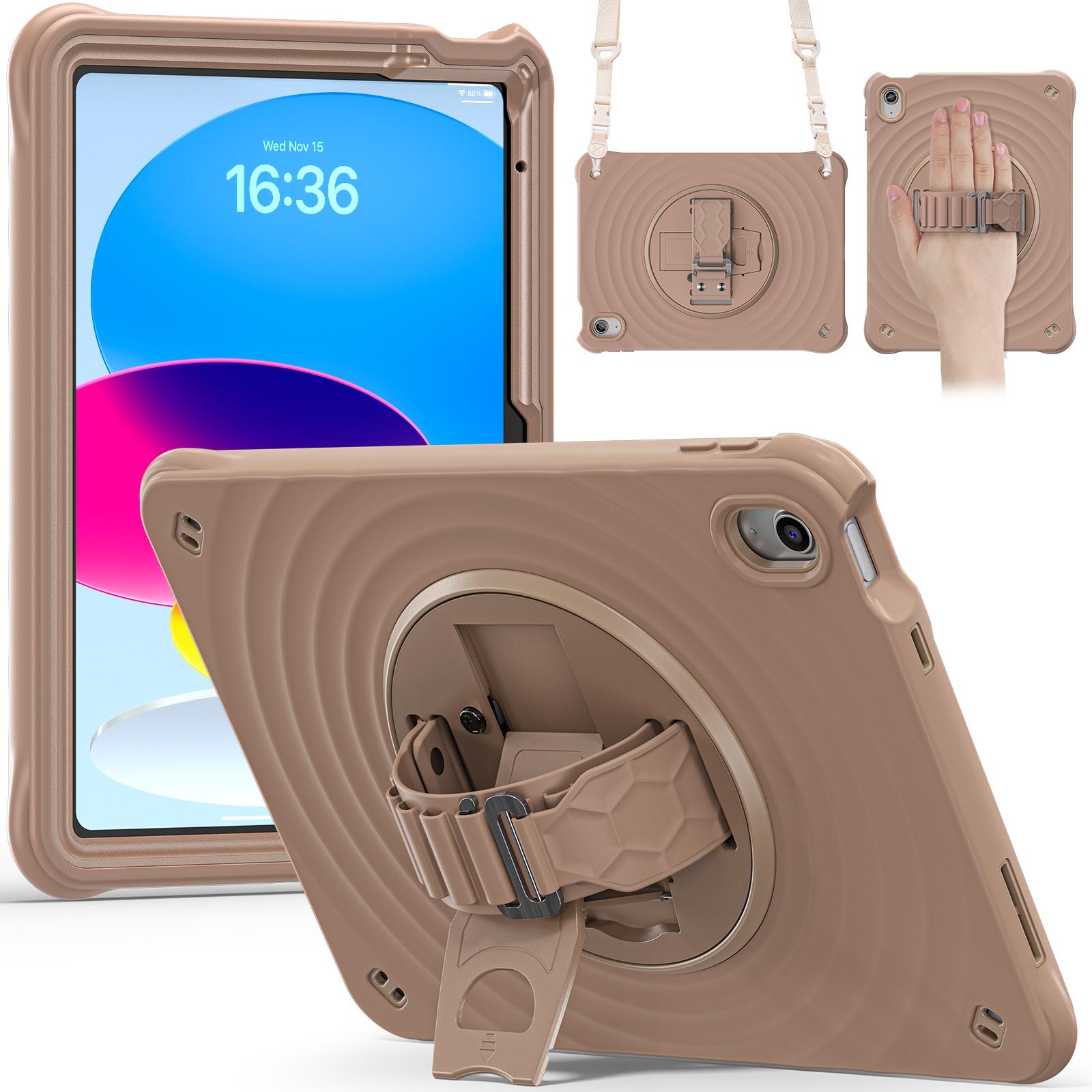 

For iPad (2025)/10.9 (2022) Case Kickstand Hand Strap Tablet Cover with Shoulder Strap A