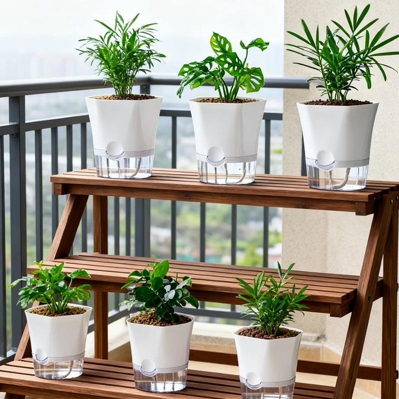 Self-Watering Flowerpot Self-absorbent Cotton Rope Flowerpot Transparent Double Layer Planter Flowerpot for Office Table Decor