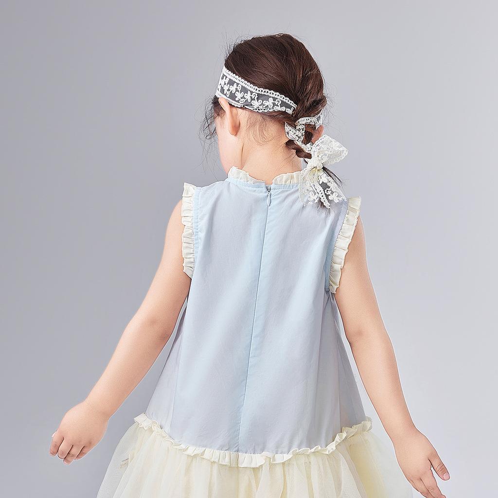 [A-line version mesh wood ear] Infant and young girls' dress 25 summer children's casual fashion top