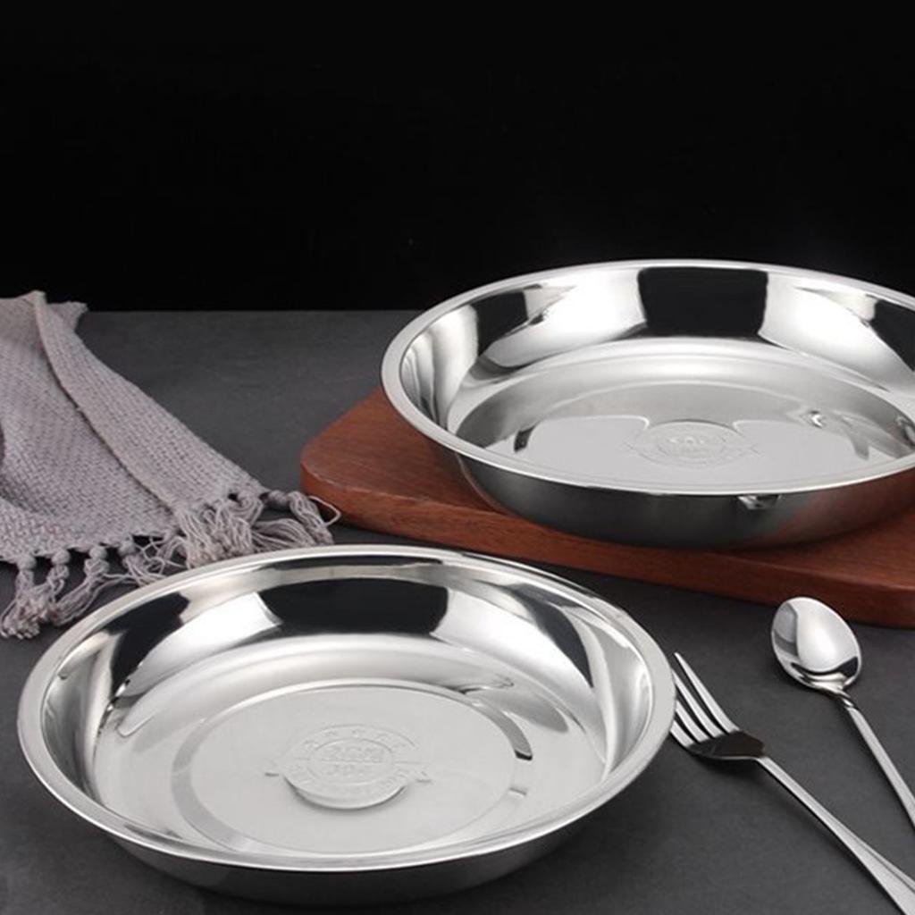 Metal Dinner Plates 304 Stainless Steel Round Camping Plates Thickened Soup Plate Tableware Tool S (16cm)