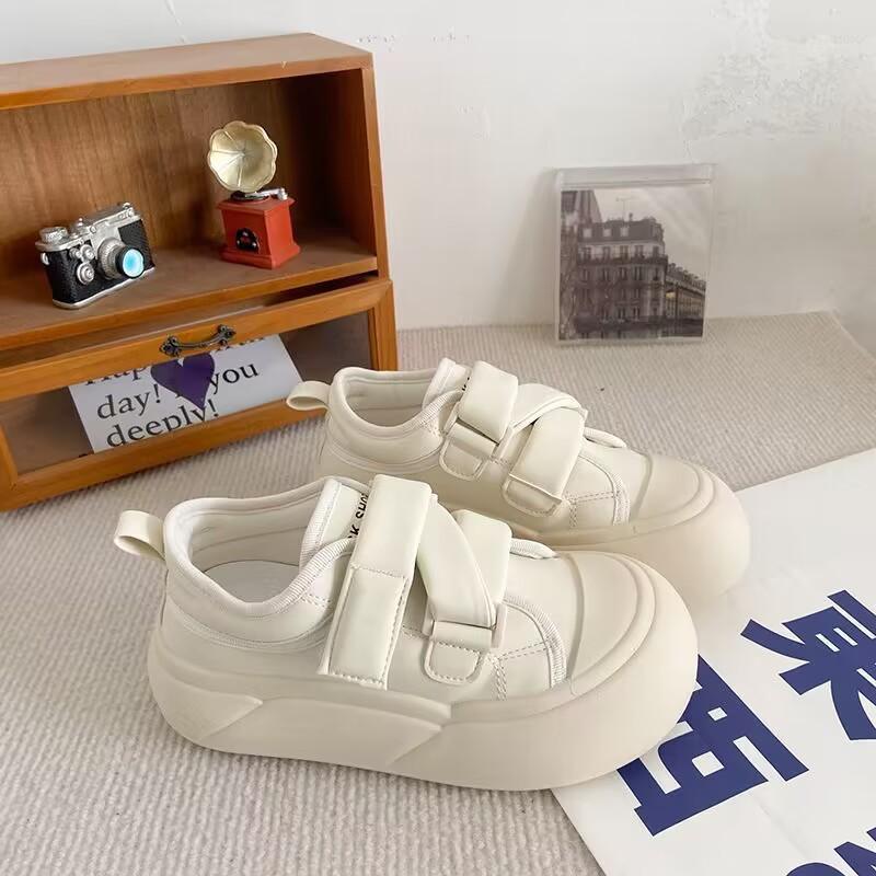 Cream Velcro Little White Shoes Female Ugly Cute Autumn New Chic Niche Korean Version Big Head Board Shoes Platform Bread Shoes