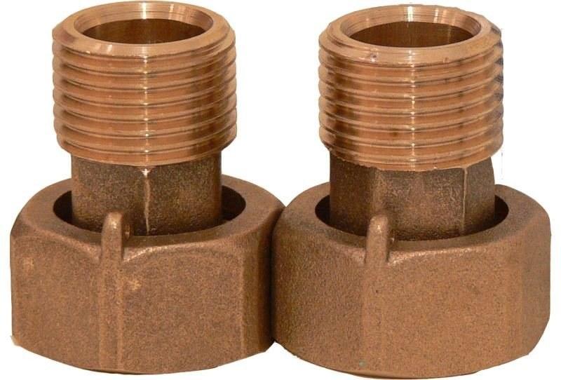 Brass Screw Connections for Water Meters DN25 (1"), Set: 2 Male Connectors + 2 Nuts