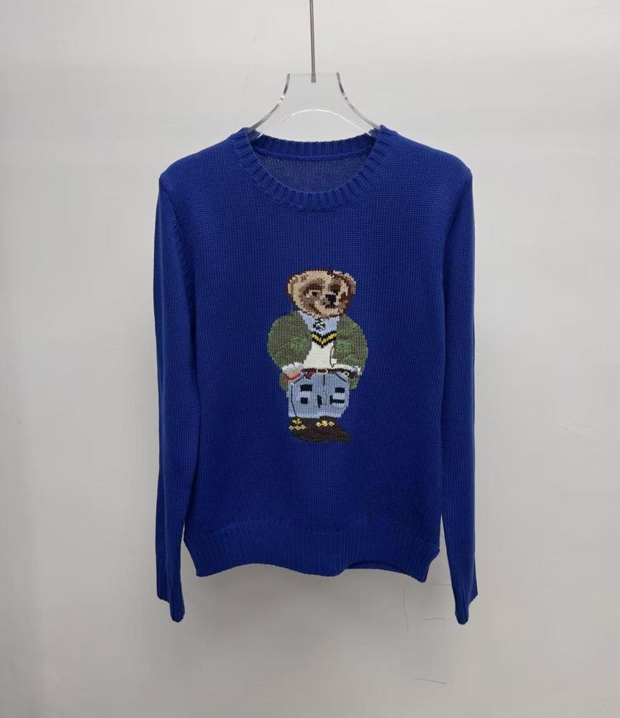2025 R.L Wool Blend Cartoon Bear Round Neck Sweater - Women's Autumn/Winter Versatile Embroidered Style