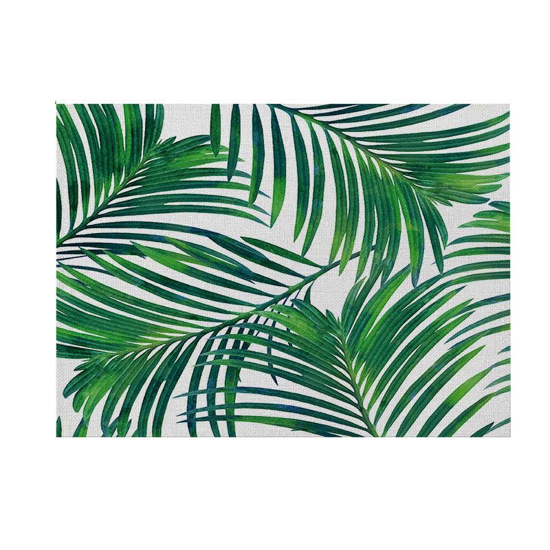 Dark Green Gold Outline Plant Fabric Placemat Anti Slip Heat Resistant Dining Placemat 4pcs