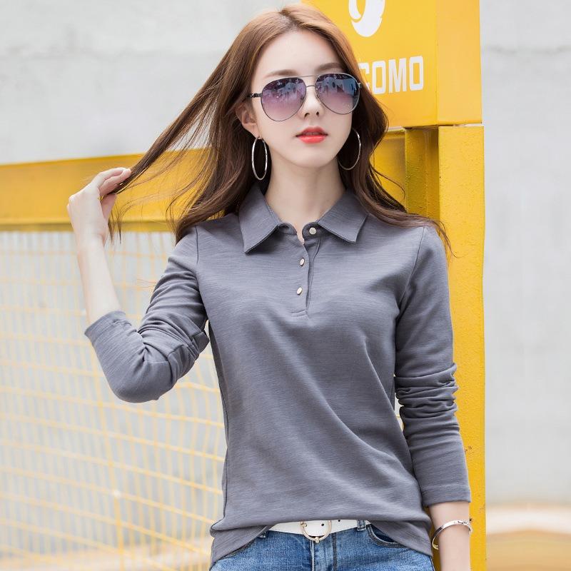 Women's Spring and Summer Bamboo Cotton T-shirt Simple Cotton Large Size Women's Lapel Top Polo Thickened Bottoming Shirt