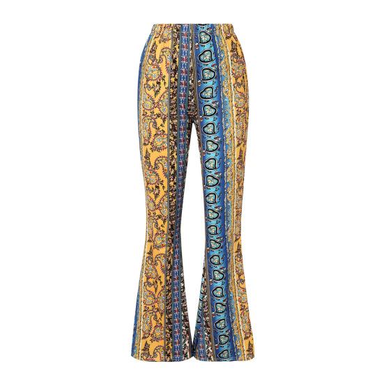 Floral Print Long Flared Pants Retro High Elastic Sexy Casual Trousers Streetwear