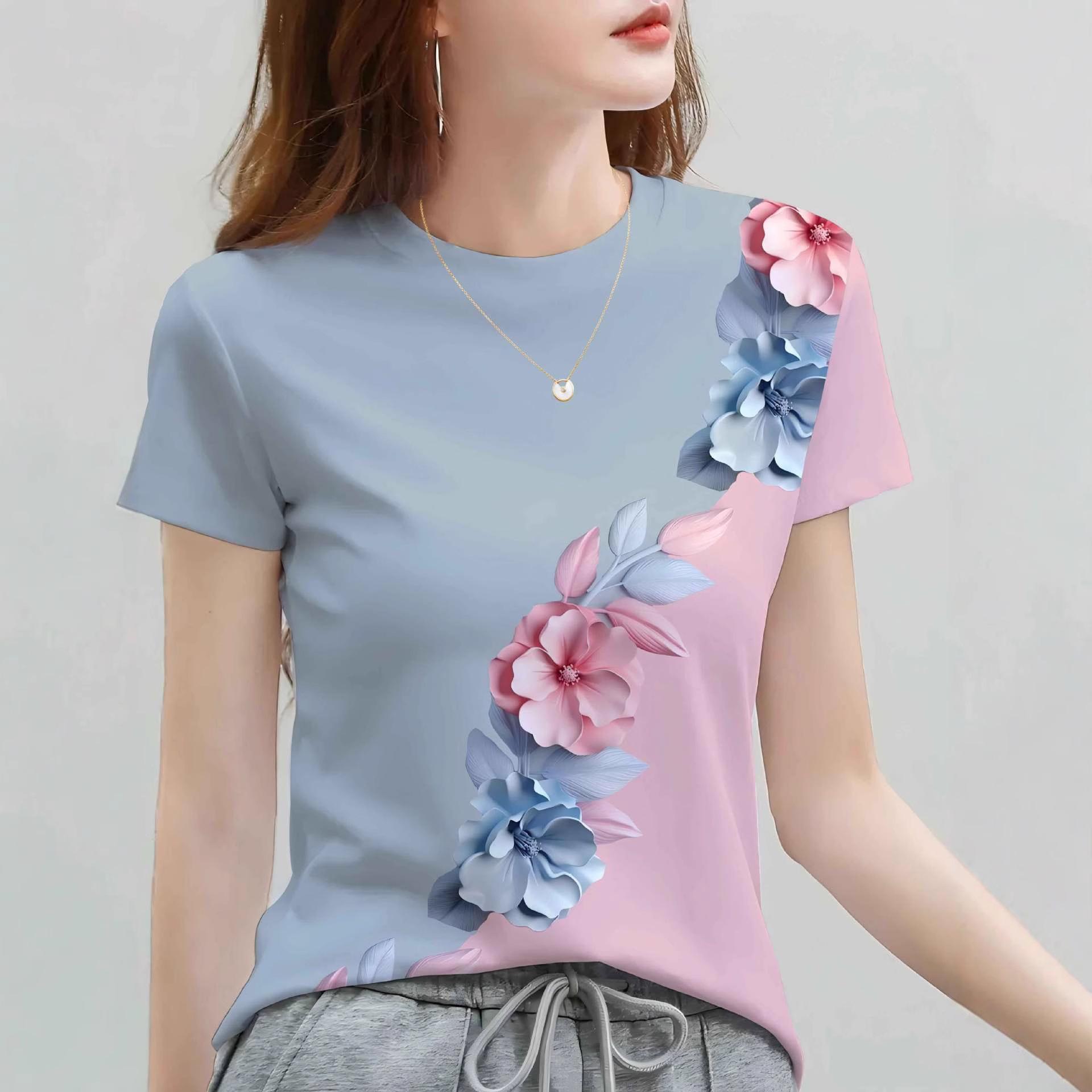 European and American large size T-shirt 3D digital casual fashion short sleeve S