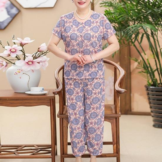 Women's Floral Pajamas Set Short Sleeve Button Down Top And Pants Pjs Set Casual Printed 2 Piece Lounge Outfits