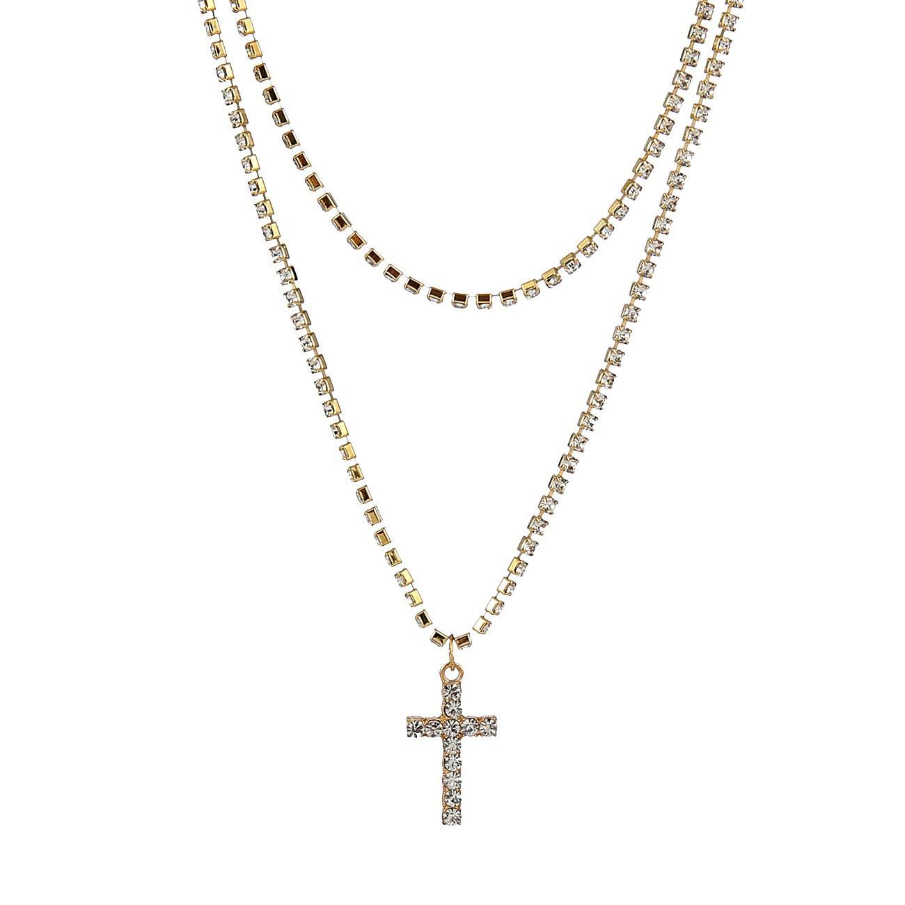 

European and American jewelry, simple geometric chain necklace for women, creative ins design sense diamond-encrusted cross necklace золотой