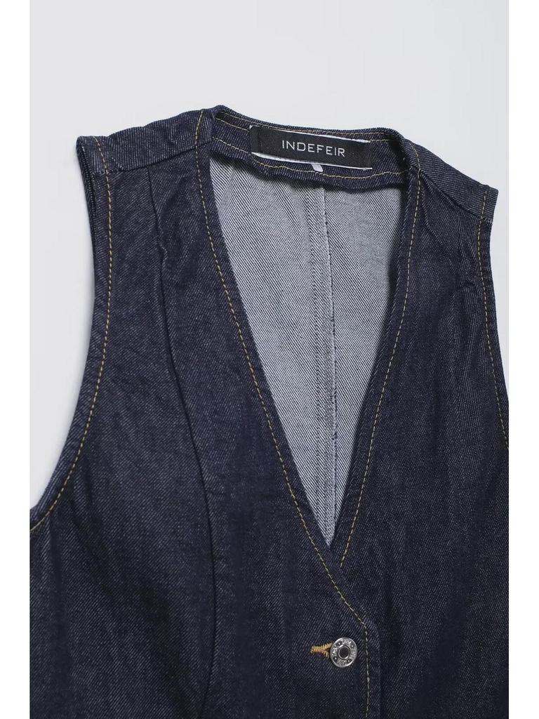 Women's European & American Style Sleeveless Denim Vest and Wide-Leg Pants Set