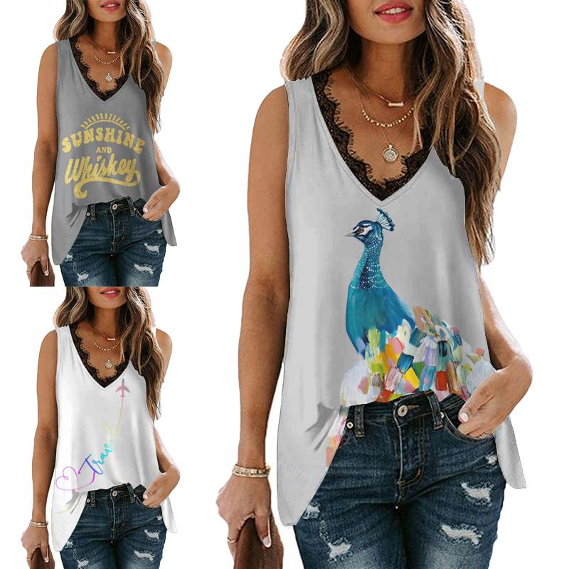Buy Womens Fashion Sleeveless Tanks Tops Casual Print Loose Tee