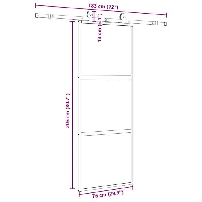 VidaXL Sliding Door Hardware Kit Black 76x205 Cm Tempered Glass, Sliding Door On Rail, Sliding Door 3375814