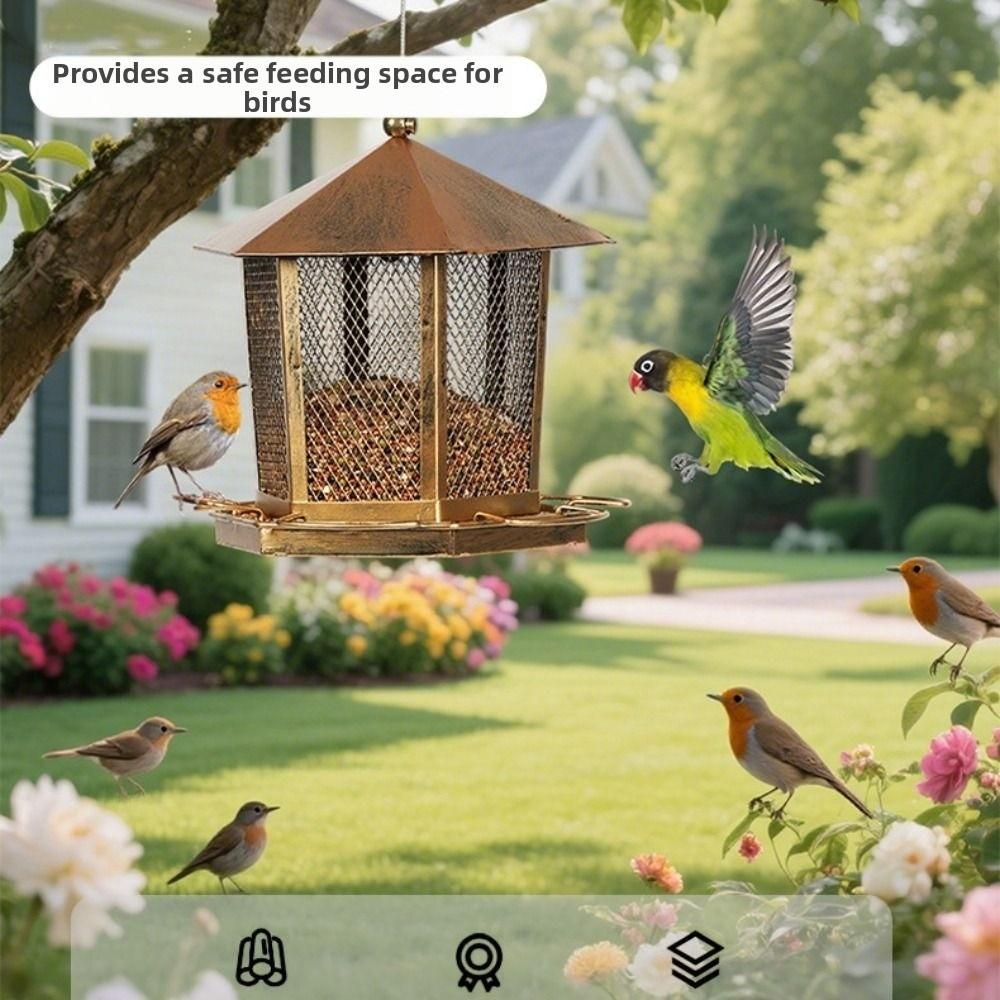 Large Capacity Garden Bird Feeder Iron Squirrel Proof Bird Food Bowl Hanging Heavy Duty Parrot Feeding Station Porch