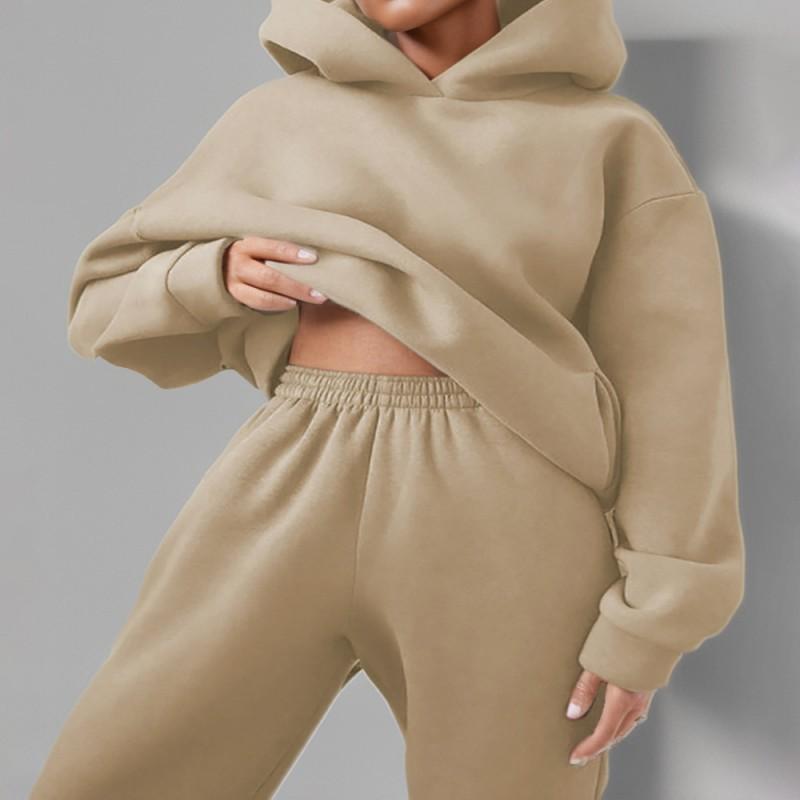 Clothes Women s Pure Color Casual Fashion Sports Pants Two-piece Sweater Suit Women L