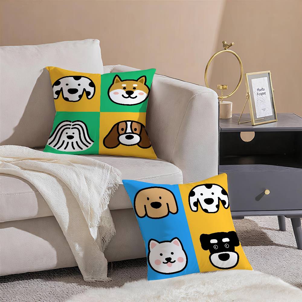 Four-Point Cute Cartoon Dog Pictures Pillow Case Comfort Sofa Bed Silky Elegant Invisible Zipper Decorative Cushion Cover