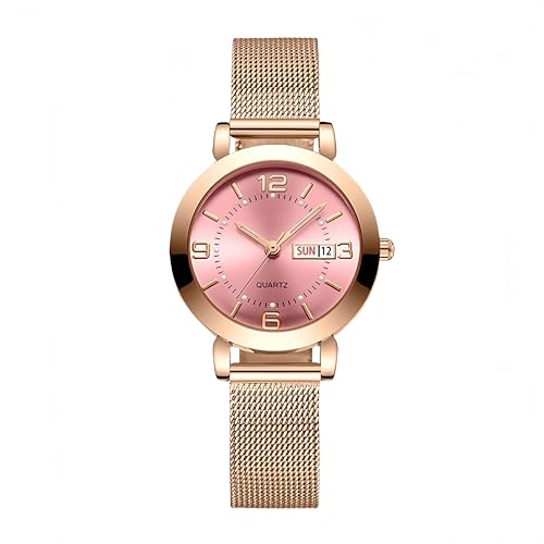 Women s watch with stainless steel strap, calendar and luminous light