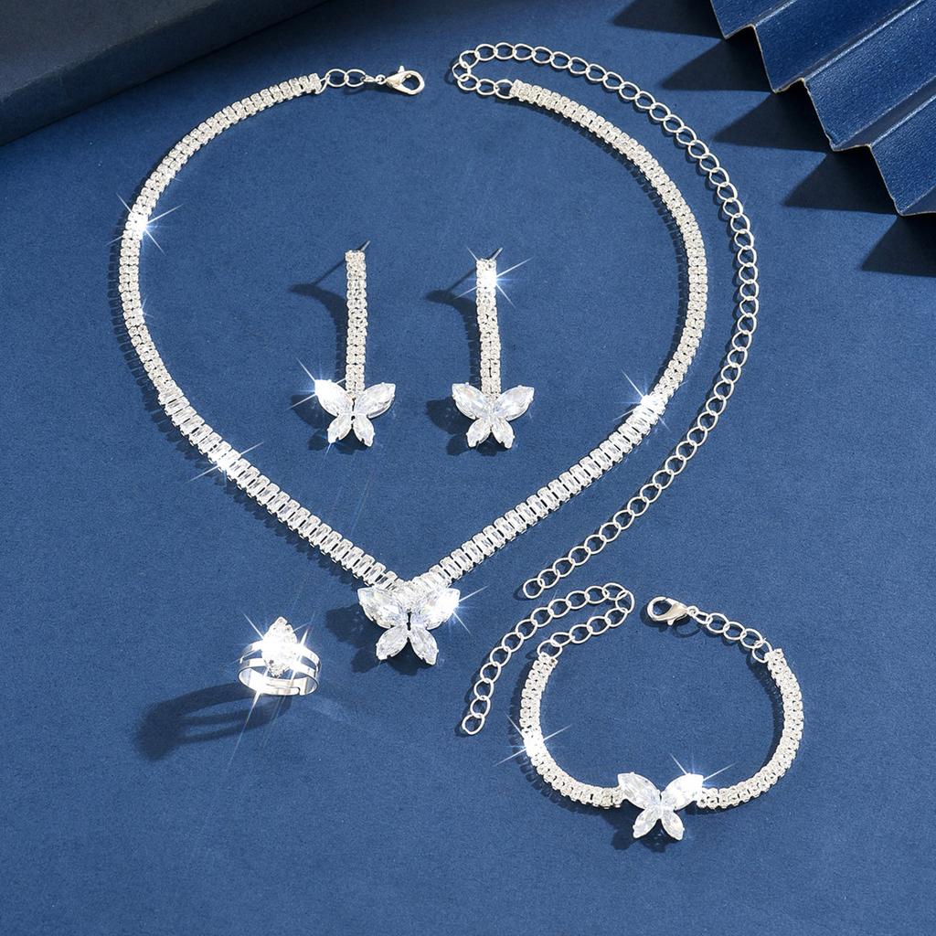 Set Niche Butterfly Zircon Wedding Necklace Bridal Earrings Jewelry Banquet Jewelry Collarbone Chain Women