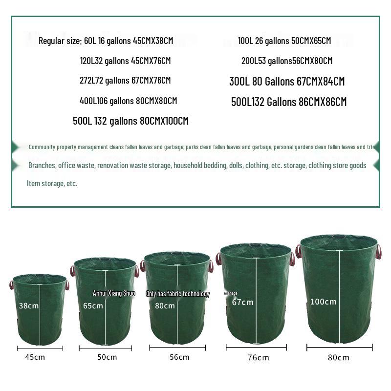Waterproof Leaf Bag with Lid - Large Capacity Garden Compost Storage Bag Garden Bag Without Lid 60L 45x38cm