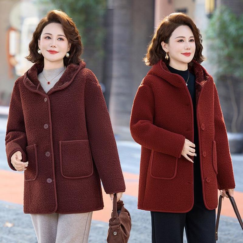 Autumn and Winter Fleece Thickened Jacket Women's Granular Fleece Cotton-padded Jacket Warm Hooded Cotton-padded Jacket