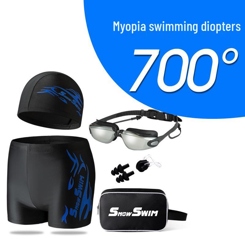 Men's Plus Size Swim Trunks & Accessories Set: Square Leg Swimwear, Fashion Goggles, Swim Cap