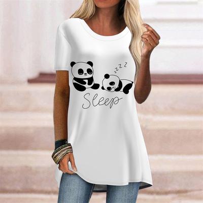 Dames Zomer Roze Koeienprint Comfortabel T-shirt met Korte Mouwen en Ronde Hals Casual Baggy Midilengte Top