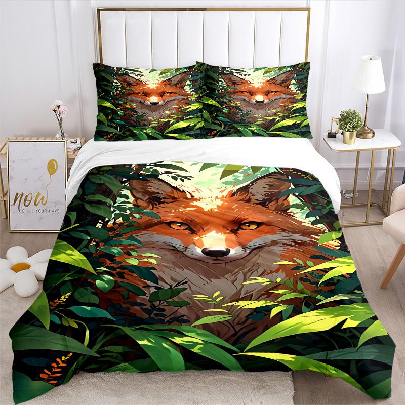 3pcs Fox Print Duvet Cover Set - Machine Washable, Includes 1 Cover and 2 Pillowcases, No Core Included Yy251013001