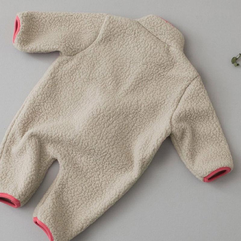 Spring Autumn Newborn Baby Romper Infant Warm Lamb Fleece Patchwork Jumpsuit Toddler Outwear