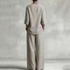 Women's Casual Loose Fit Button Front Long Sleeve Top and Pants Set with Pockets, Two Piece Outfit for Everyday Wear